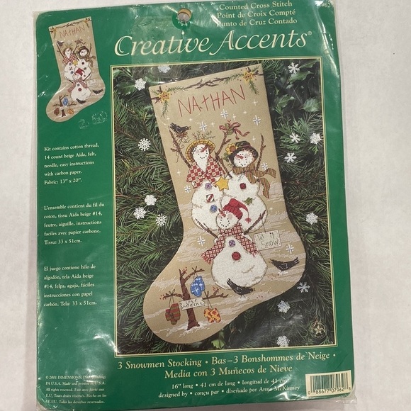 Creative Accents cross stitch stocking 3 snowmen - Picture 4 of 6
